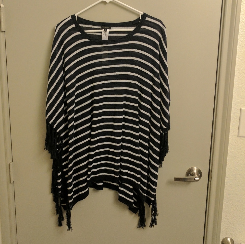 Talbots striped fringe poncho