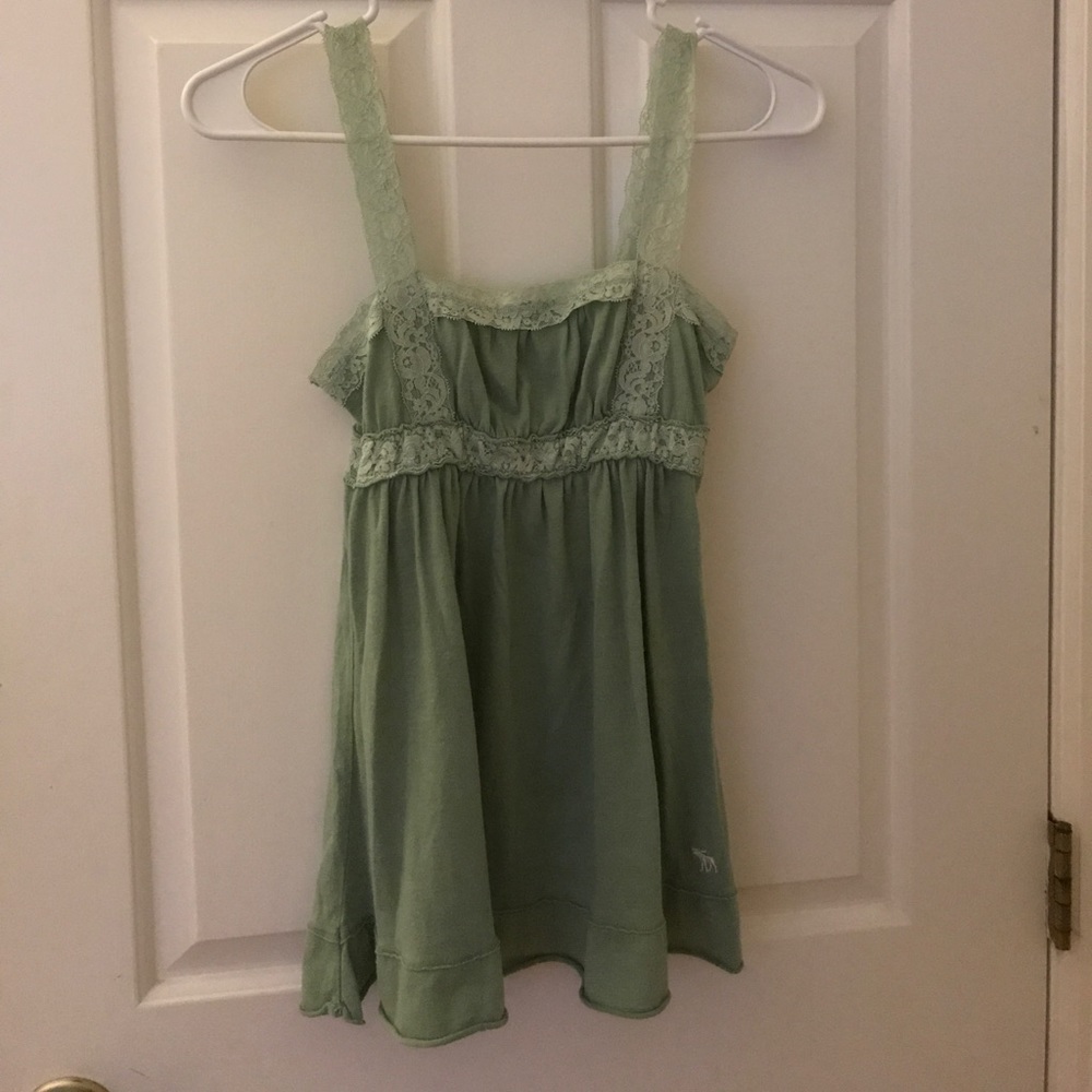 Green Tank Top with Lace Trim