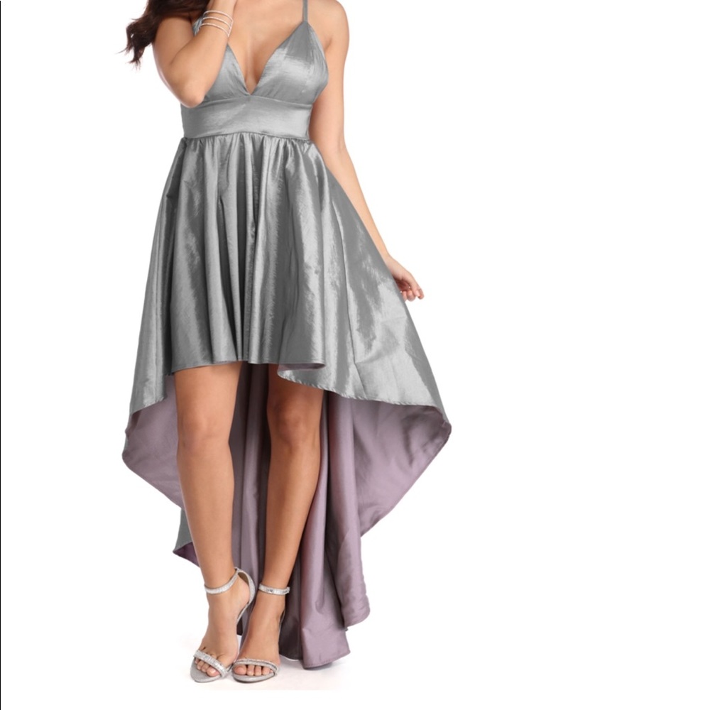 Silver high low dress