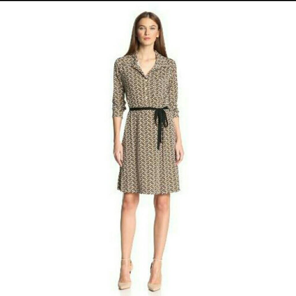 Karen Kane Diamond Print Belted Collar Dress