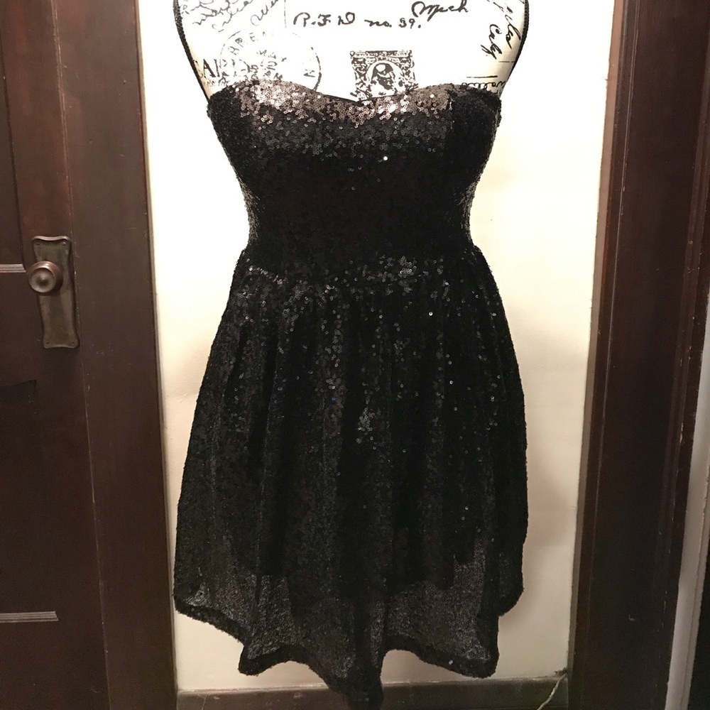 Sequin black strapless dress