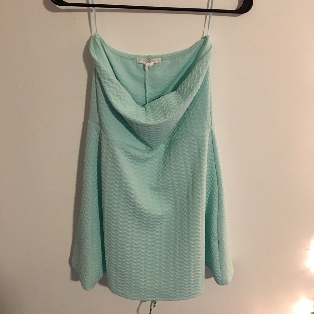 aqua strapless dress