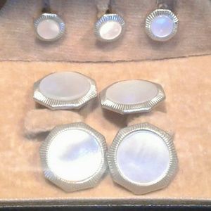 Vintage Sterling & Mother of Pearl Tie Clip & Cuff