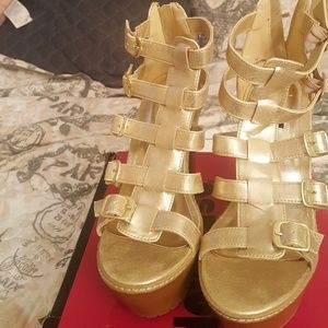 Metallic gold platform sandals