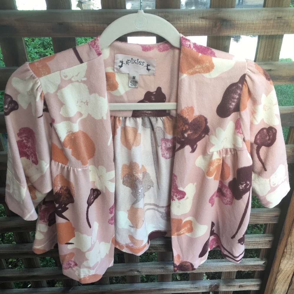 Pixies pink floral cropped sweater