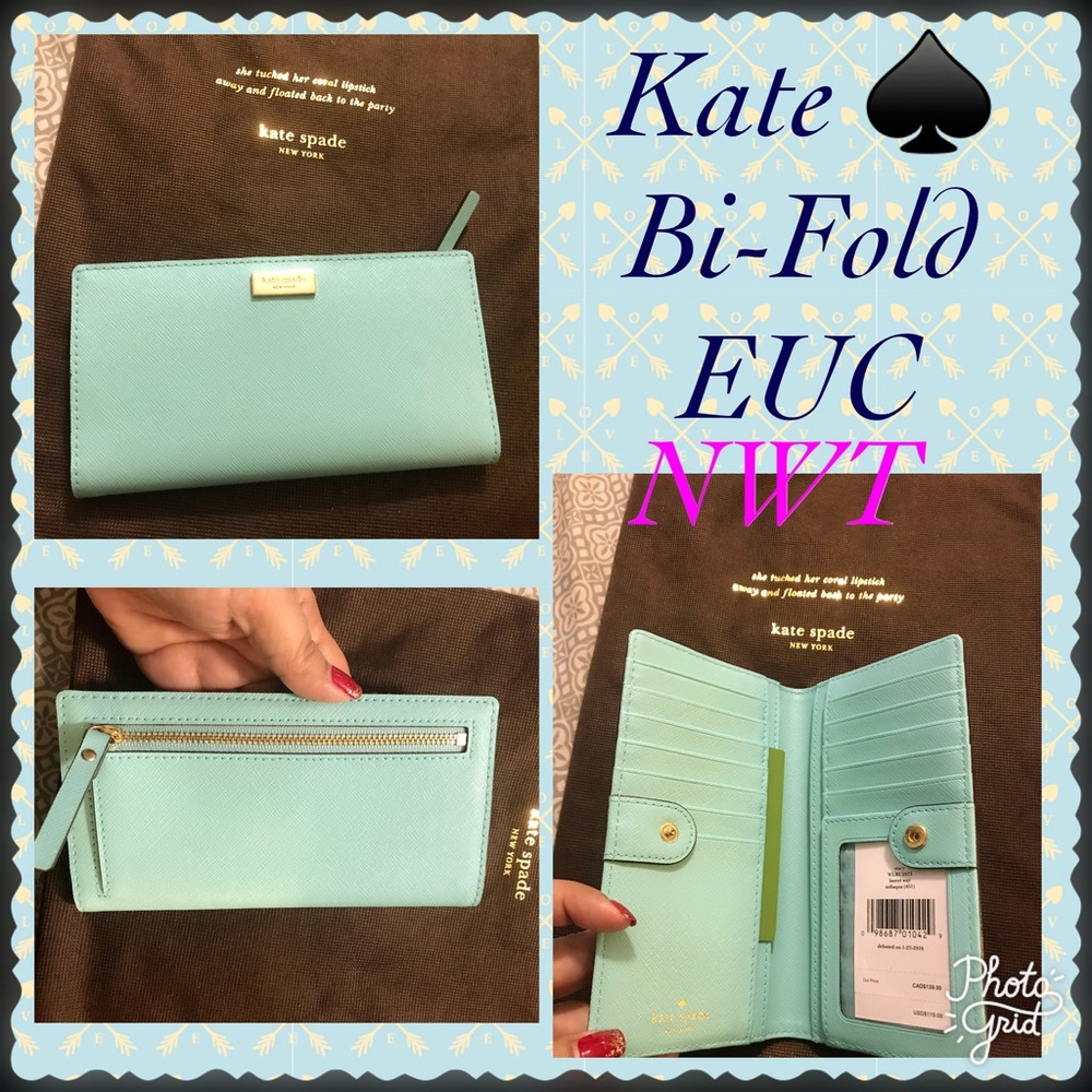 SOLD!!! Authentic Kate ♠️ Soft Aqua Bifold wallet