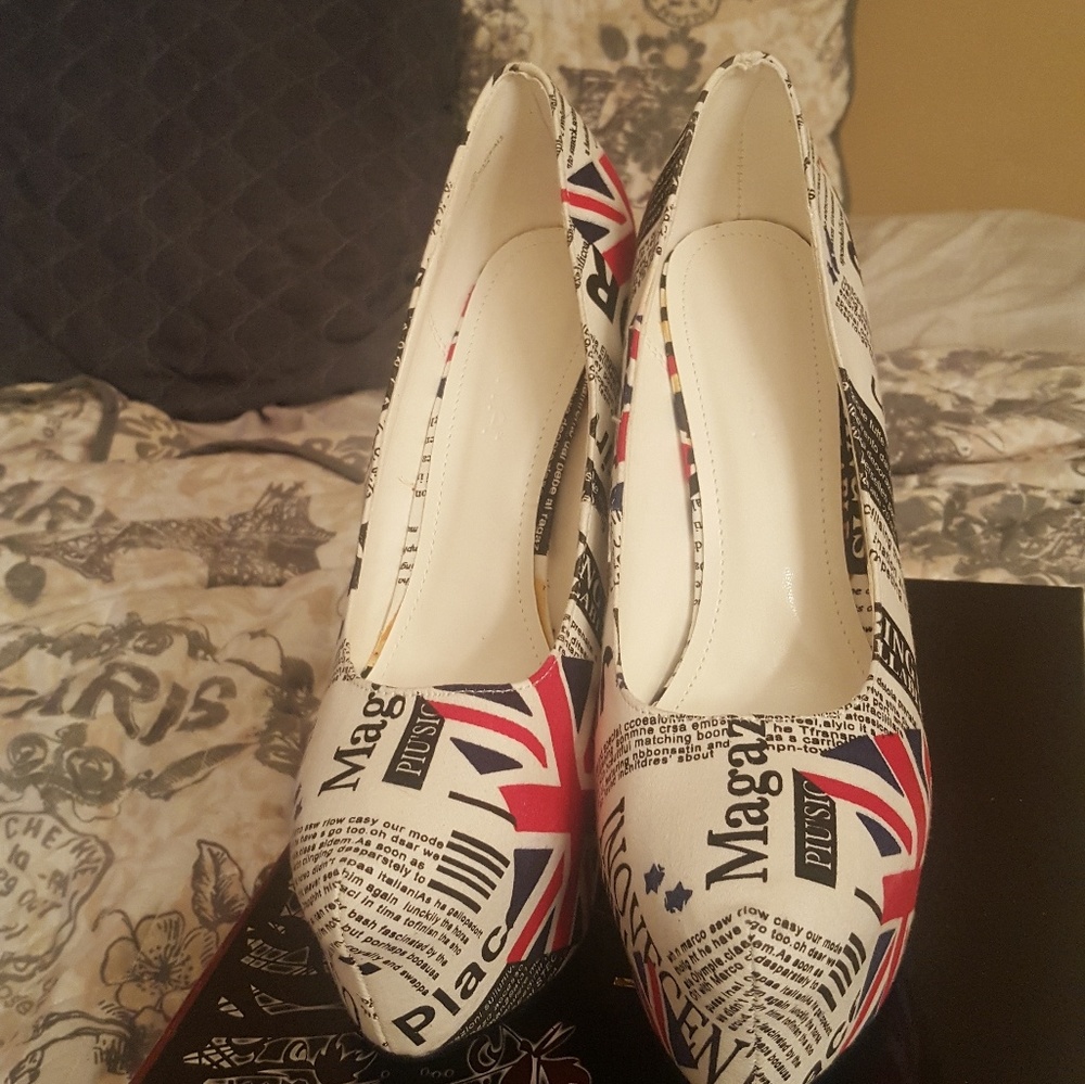 British flag fabic heels