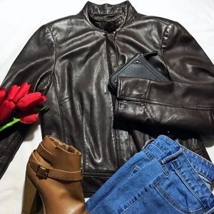 LAMB REAL LEATHER JACKET CHOCOLATE BROWN SZ L
