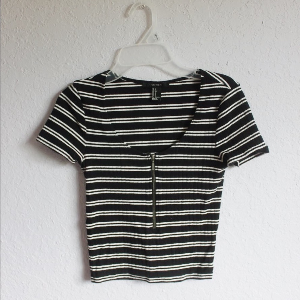 Cropped Striped Zip Top