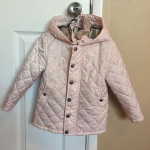 Used! Burberry Girls Quilted Hooded Jacket Rose 3Y