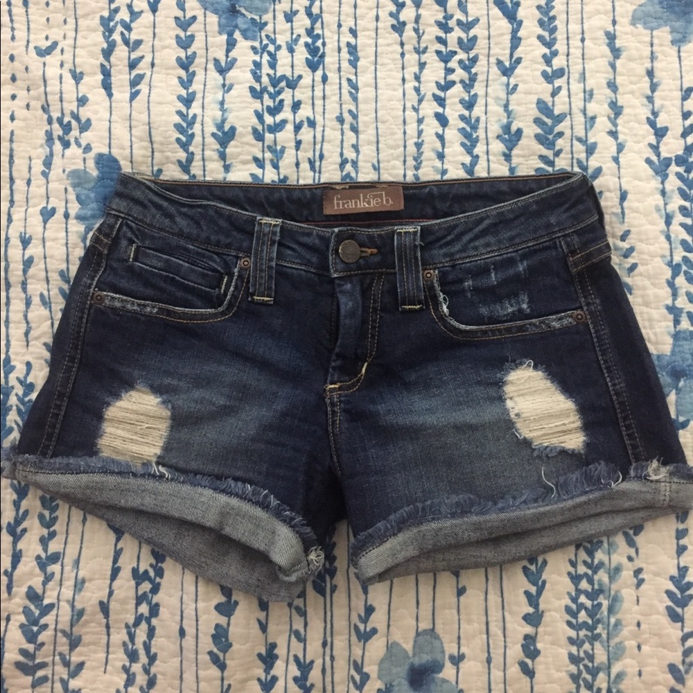 Distressed denim jean shorts