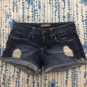 Distressed denim jean shorts