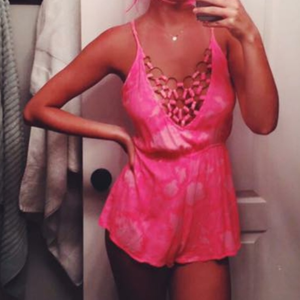 LF millau hot pink tye dye romper