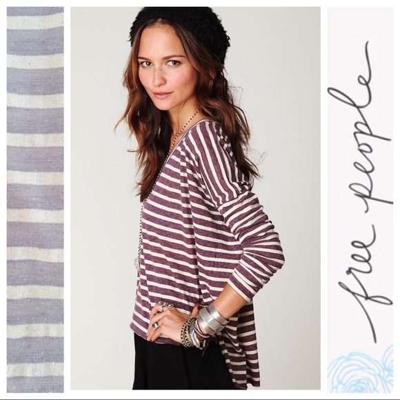 Free People Tops - Free People Big Dipper Striped Tunic Tee Lavender