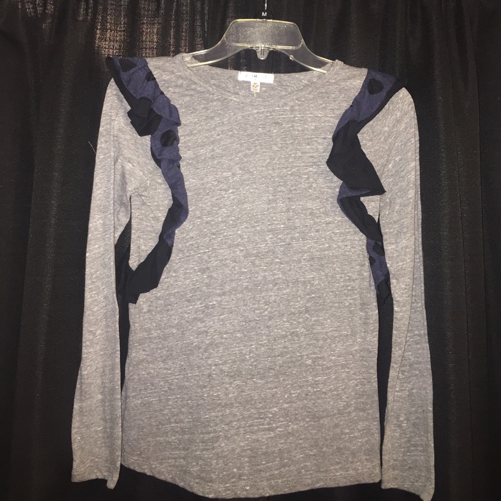 Gray top with blue ruffles