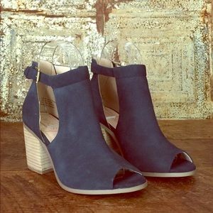 Navy blue peep toe booties