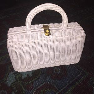 Vintage white wicker handbag.