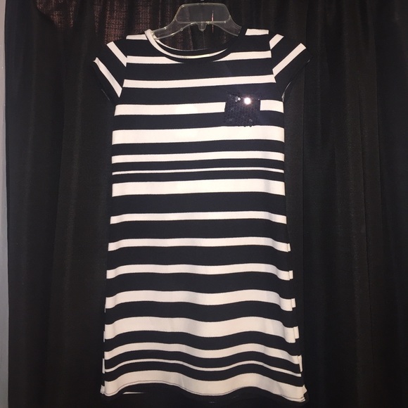 Striped dress with sequin pocket - Picture 1 of 2