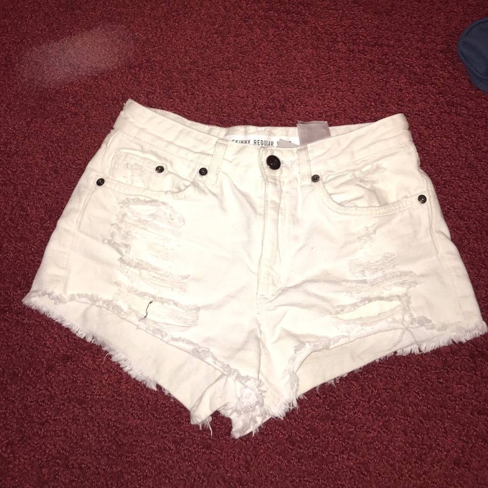 White high waisted jean shorts