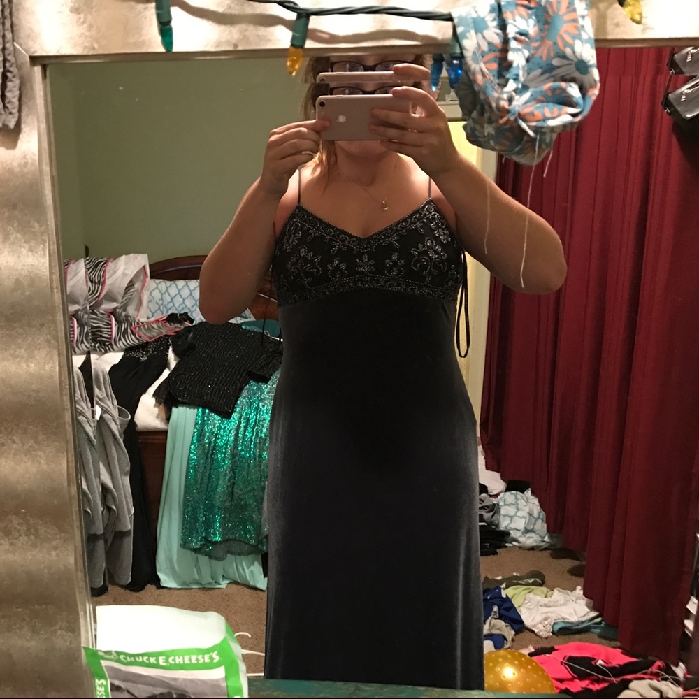 Long grey/black velvet dress