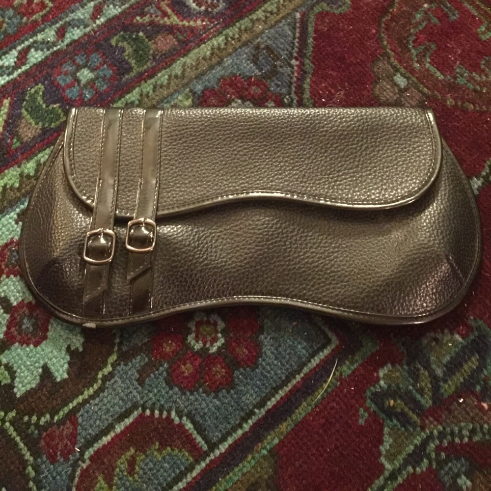 Hells belles black leather clutch.