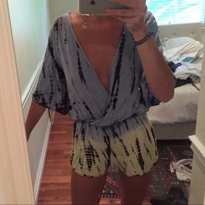 Honeypunch blue and yellow tie dye romper