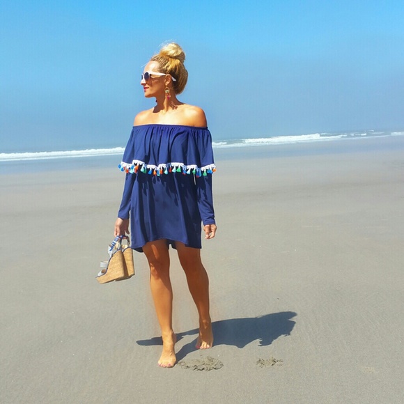 Top BLUE TASSEL TOP/MINI DRESS - Picture 2 of 4
