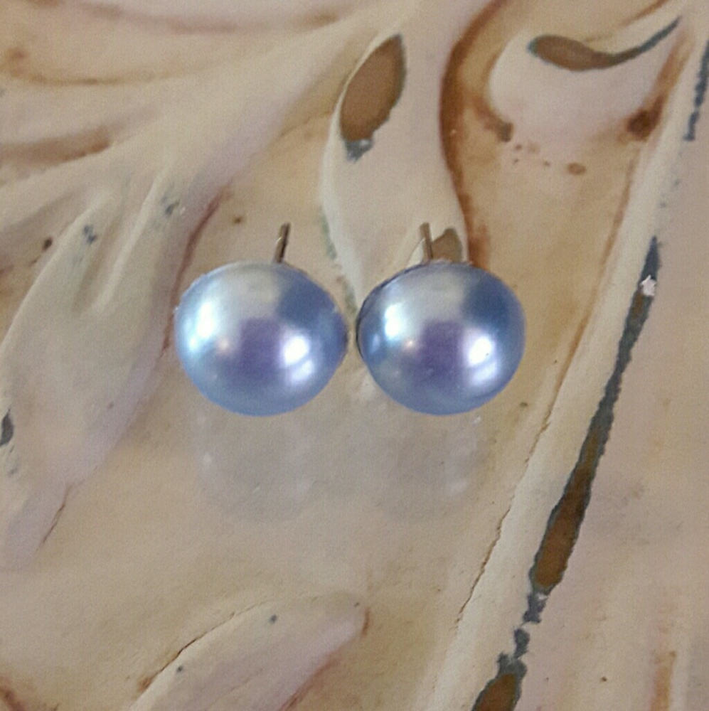 Light Blue pearl stud earrings