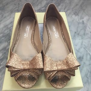 Custom designed Milk and Honey gold glitter flats