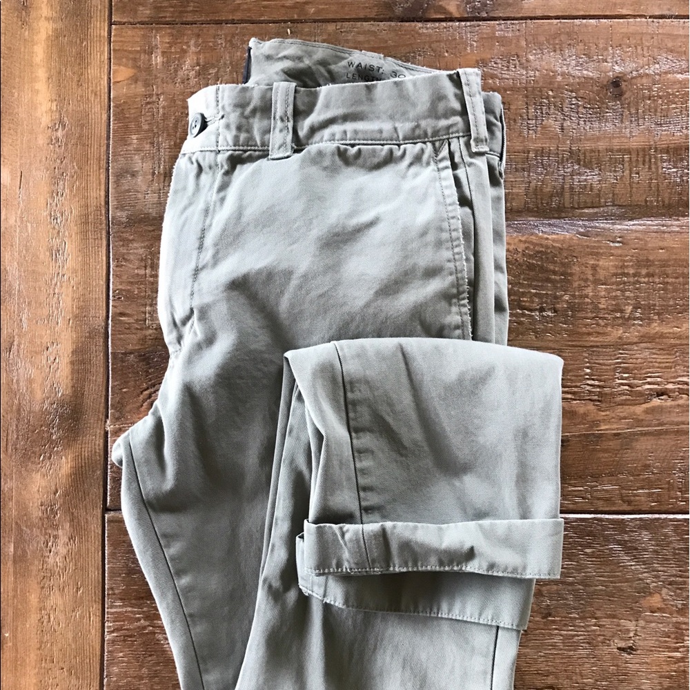 J. Crew 484 Slim Fit, Green Sun Faded Chinos 30x32