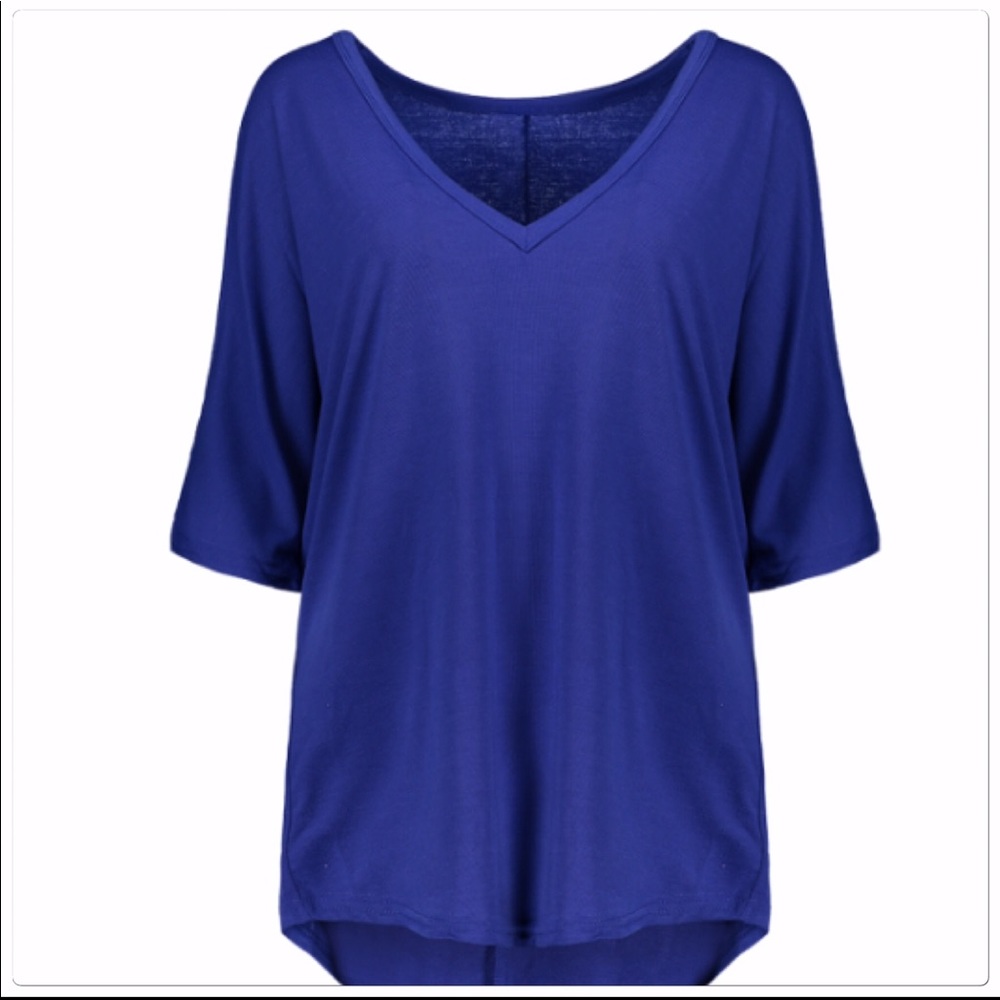 JUST IN HP NWT Soft Dark Blue Cold Shoulder Top - Picture 3 of 5