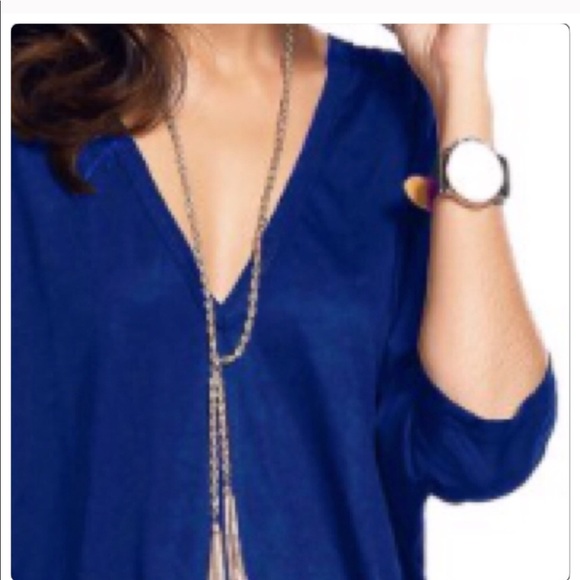 JUST IN HP NWT Soft Dark Blue Cold Shoulder Top - Picture 2 of 5