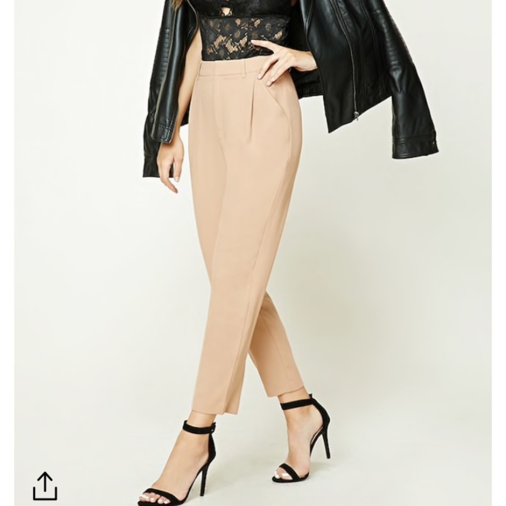 Camel colored pleated woven trousers