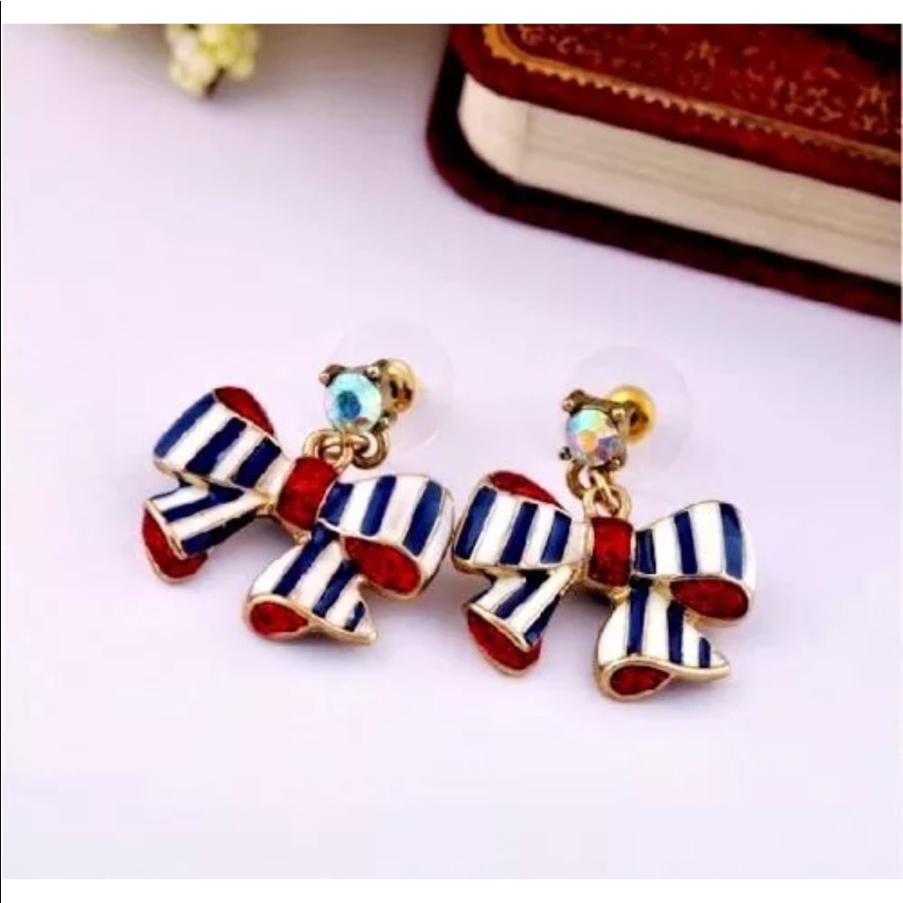 💈BETSEY JOHNSON CANDY STRIPE BOW TIE EARRINGS💙