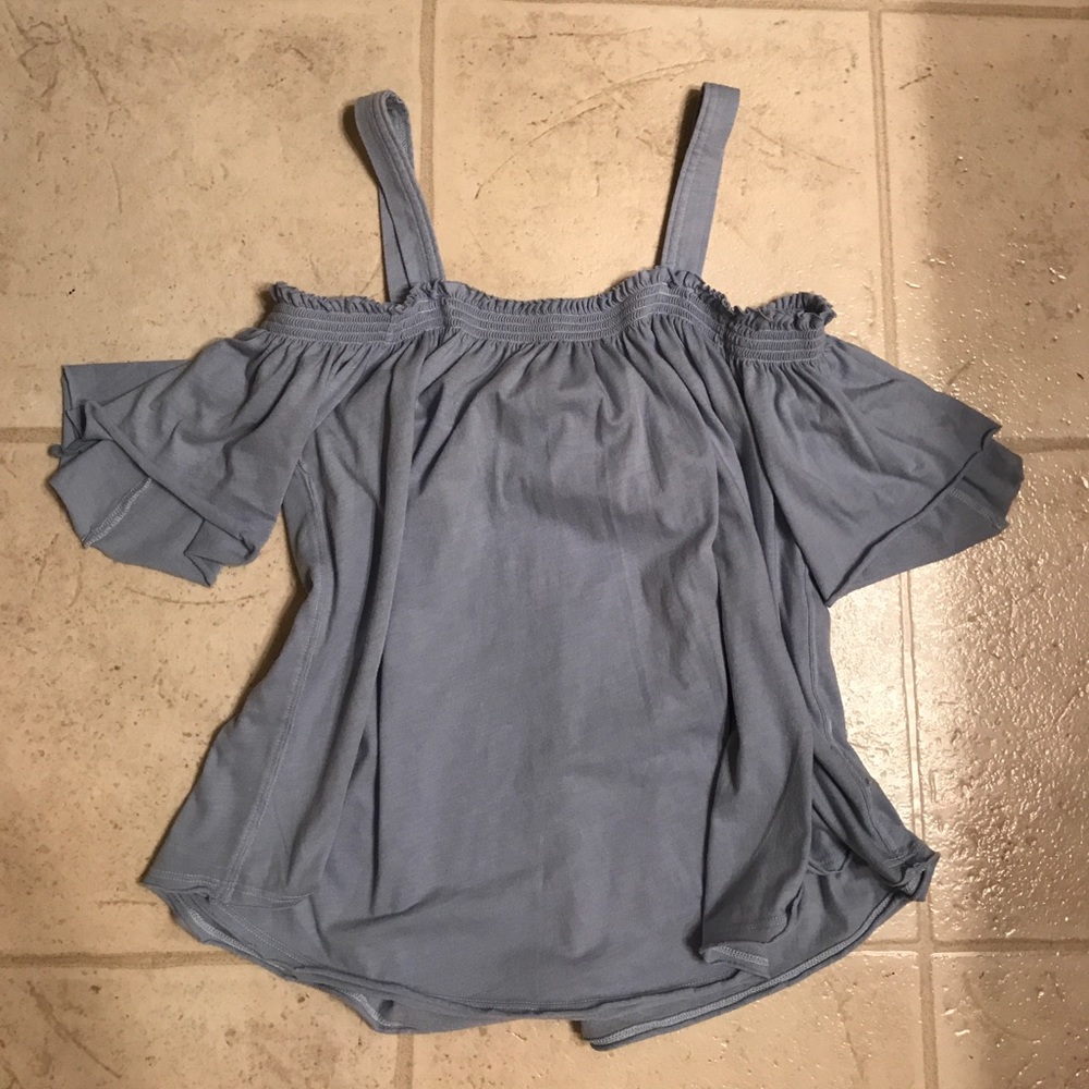 Blue Free People Off-The-Shoulder Top