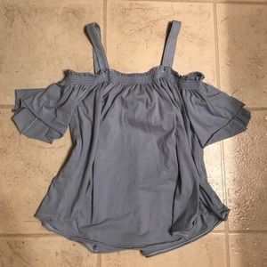 Blue Free People Off-The-Shoulder Top