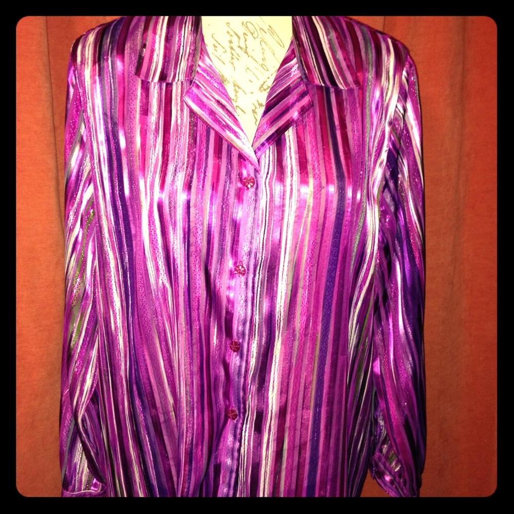 Allison Daley Striped Polyester Long Sleeve Blouse