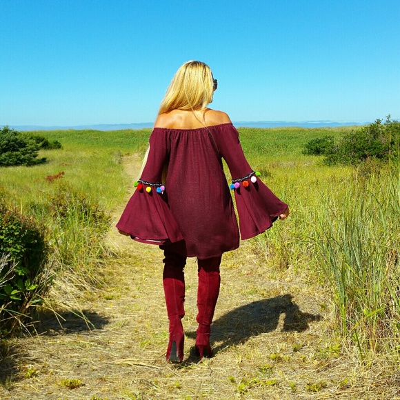 Wine tunic top with pom pom! - Picture 3 of 4