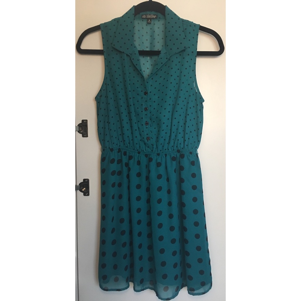 Teal Polka Dot Button Up Dress