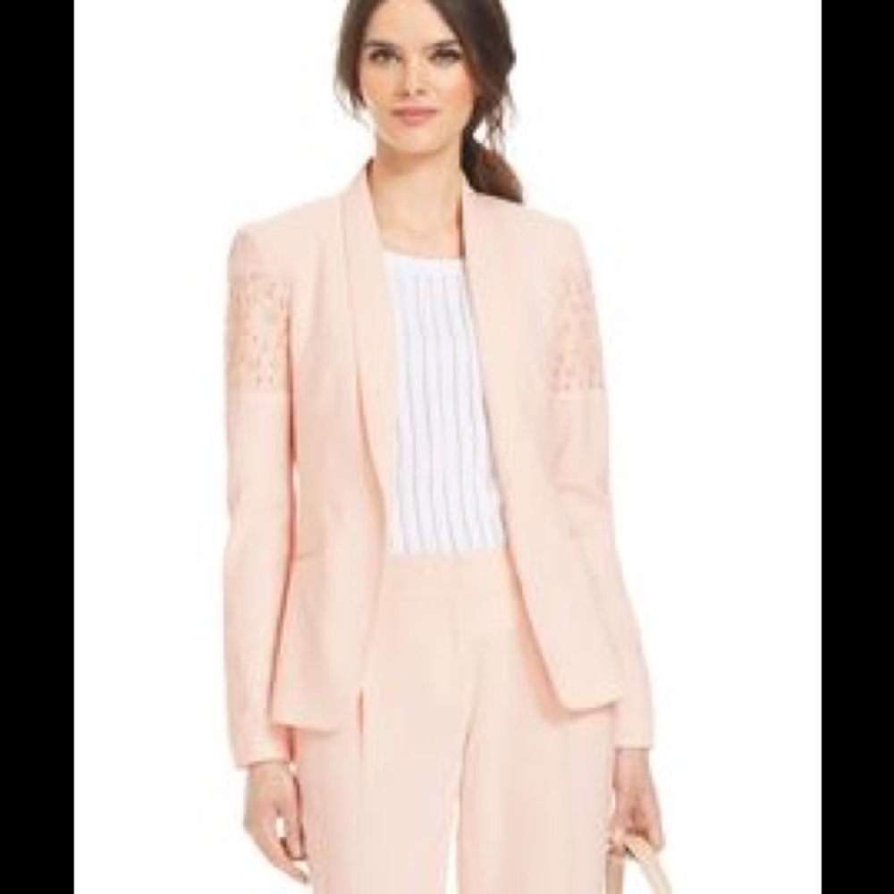 Women's Pink Lace Inset Shawl Collar Jacket