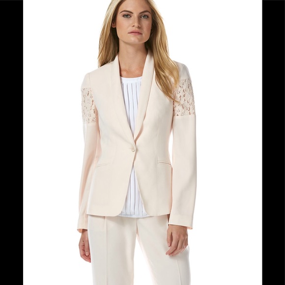 Women's Pink Lace Inset Shawl Collar Jacket - Picture 2 of 3