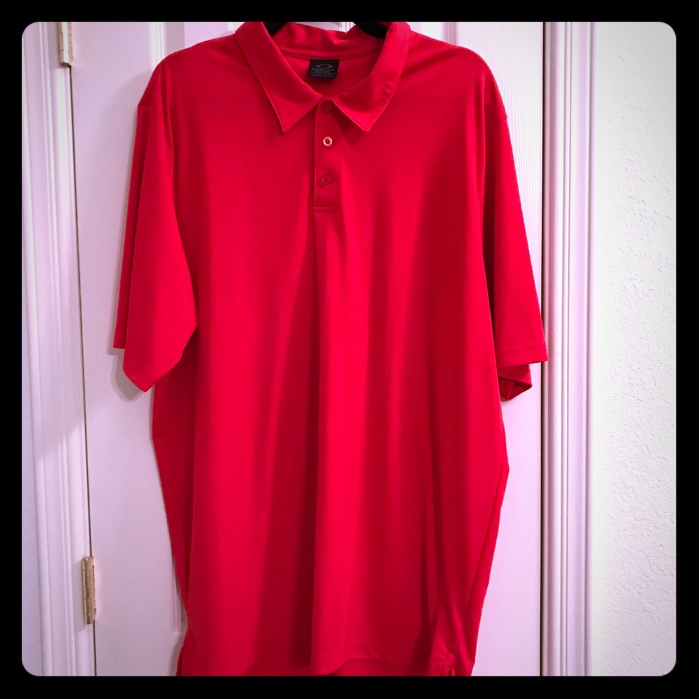 Red polo shirt, Oakley