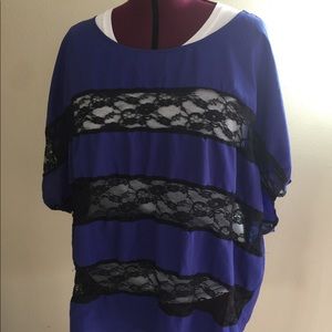 Torrid blue/black lace blouse size 4 (plus sz)