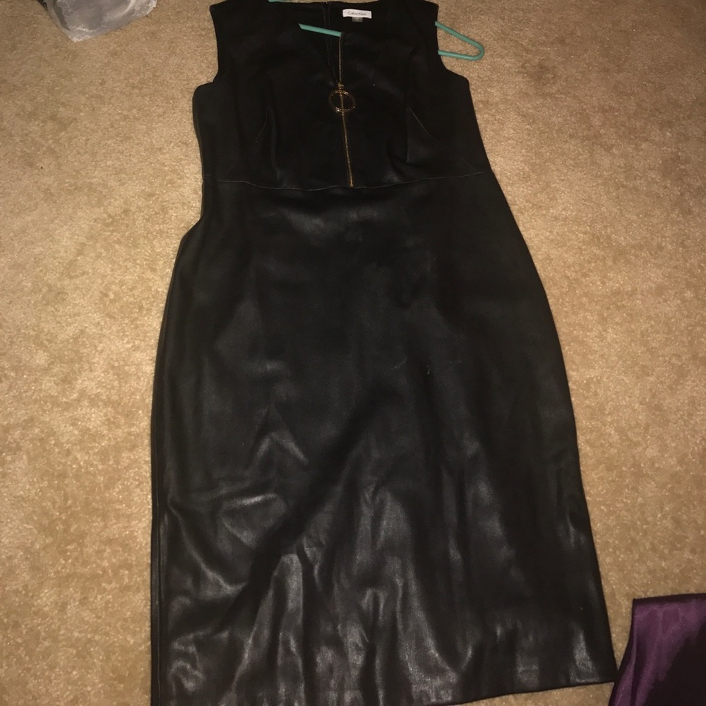 Pleather Black Dress w/ gold exposed front zipper