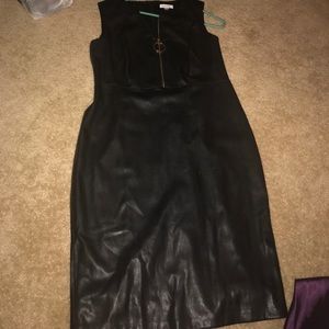 Pleather Black Dress w/ gold exposed front zipper
