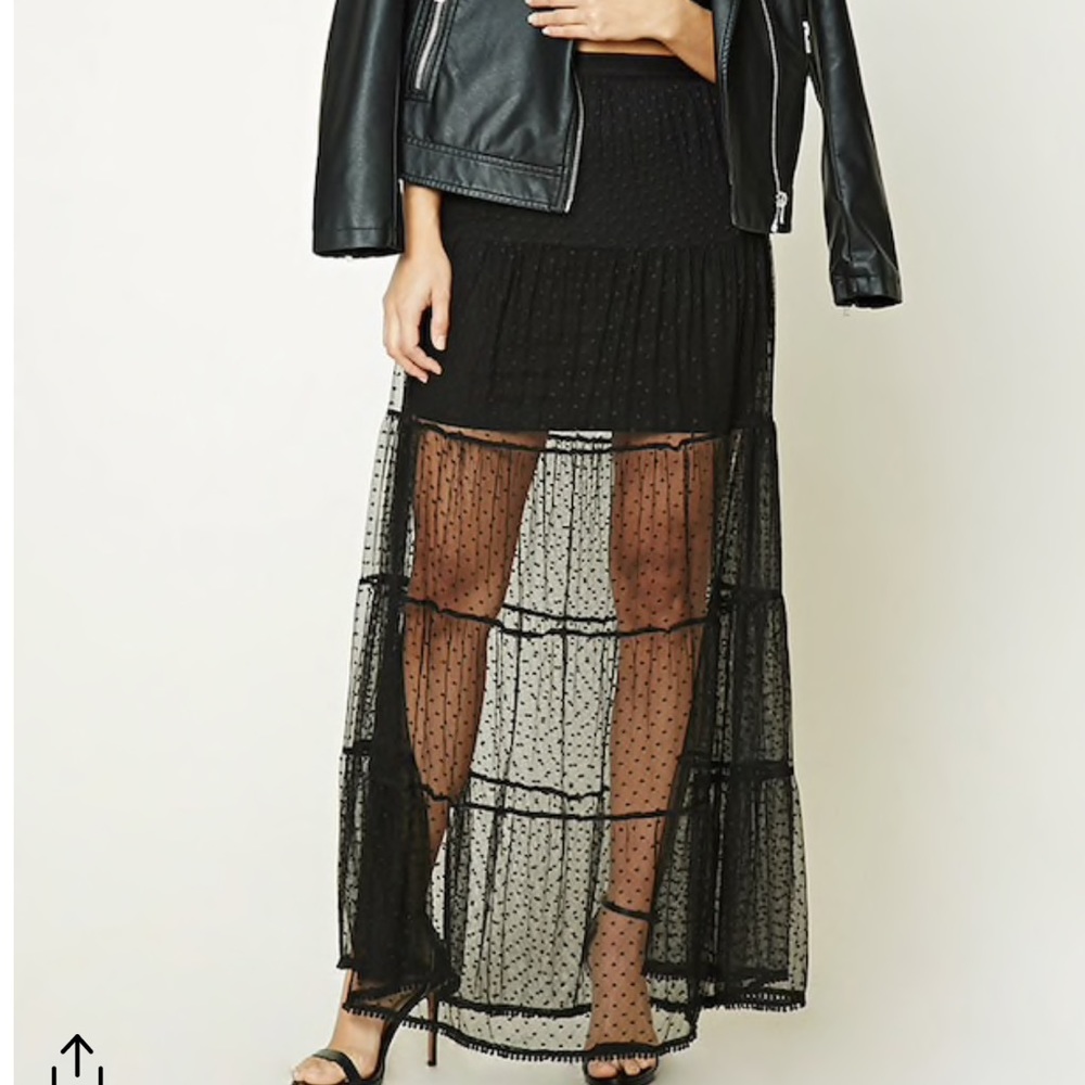 Tiered Polka Dot Mesh Skirt