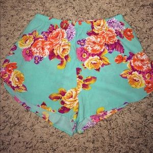 Teal floral shorts