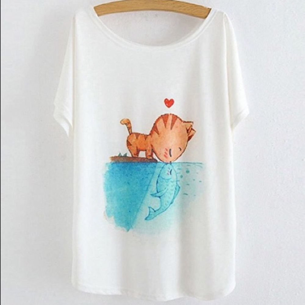 Loose Batwing Sleeve Cute Print Summer Top