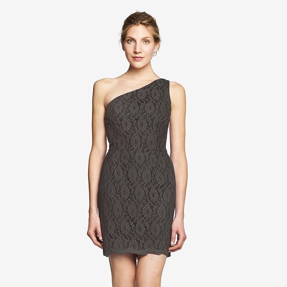 One Shoulder Grey Lace Mini Dress - Picture 1 of 3