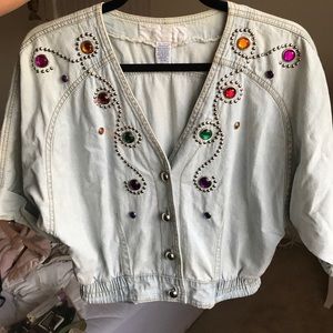 80's style crop denim jacket